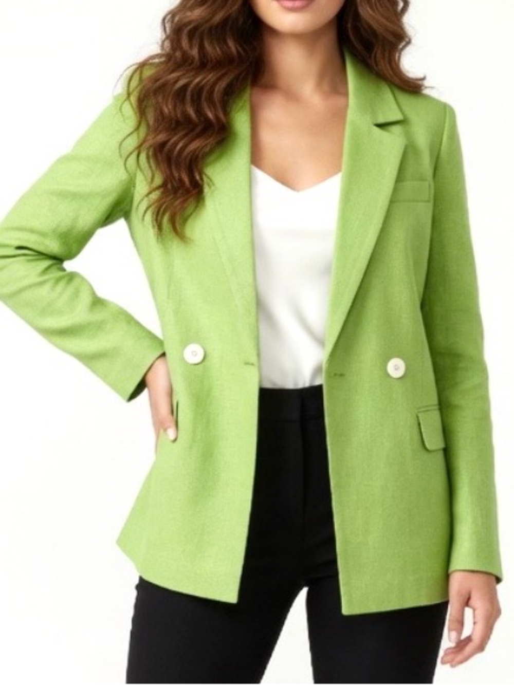 House Of Harlow 1960 Linen Blend Boxy Fit Double Breasted Jacket LG NWT